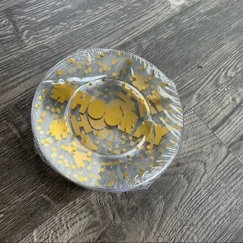 2/$20 TARGET HOORAY confetti clear plastic party plates (4 pack) NWT